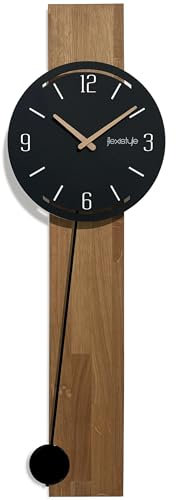 FLEXISTYLE Orologio da parete grande senza ticchettio, naturale, moderno, in legno di quercia, XXL, bagno, soggiorno, con pendolo (quercia, nero)