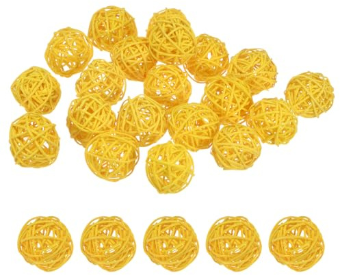 M METERXITY 20-Pz Palle Vimini Rattan 40mm/1.6 Palle Decorative Rattan Sfere Riempitive Vasi Riempitivi Ciotole per Natale/Matrimoni/Thanksgiving/Arredamento Casa [Giallo]