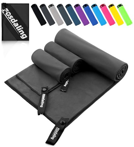 Mikrofaser Handtuch 3er Set - Groß 200×100cm & 2 Klein 80×40cm, Schnelltrocknend Microfaser Sporthandtuch, für Reisehandtuch, Badetuch, Fitness & Sport Handtücher und Strandtuch (Dunkelgrau)
