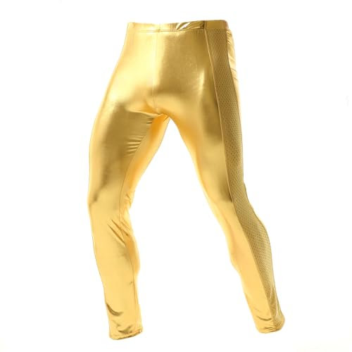 YUFEIDA Herren Lange Unterhosen Metallisch glänzende Hose Strumpfhose Leggings Sportleggings für Herren
