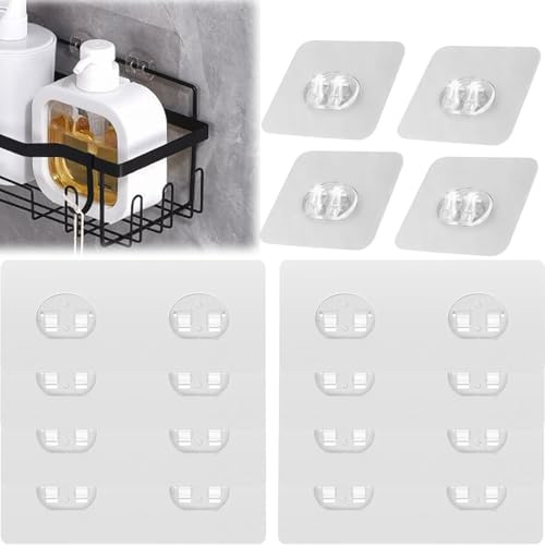 Oruiiju 12 Pièces Crochets adhésifs de rechange solides pour étagère de douche - pour cuisine, salle de bain - Transparent, Fort et Étanche - Aucun Perçage Nécessaire (8 doubles+4 simples)