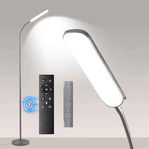 18W Gris Dimmable Lampadaire, 1800 Lumens LED Lampe sur Pied 2700K à 6500K Températures de Couleur avec Télécommande et Contrôle Tactile et 1H Minuterie, Lampadaire Haut pour Salon Chambre Bureau