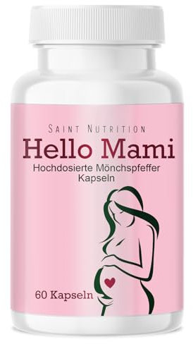 Saint Nutrition® Hello Mami – Pflanzliche Unterstützung bei Kinderwunsch – Mit Agnus Castus für Frauen, die schwanger werden möchten – Mönchspfeffer hochdosiert - 60 Kapseln ohne künstliche Zusätze