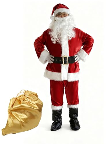 ABICULA Costume de Père Noël pour Hommes Complet de Déguisement Vêtement de Père Noël Adulte Hommes Cosplay(XL)