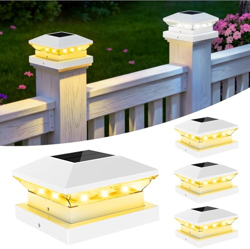 Lámparas Solares para Postes T-SUNUS, Tapas Solares Postes Exterior de 9x9 y 10x10, Luces para Poste IP65 Impermeable, para Jardin Vallas Madera Plataformas 4 Piezas, Blanco Cálido + Blanco Frío
