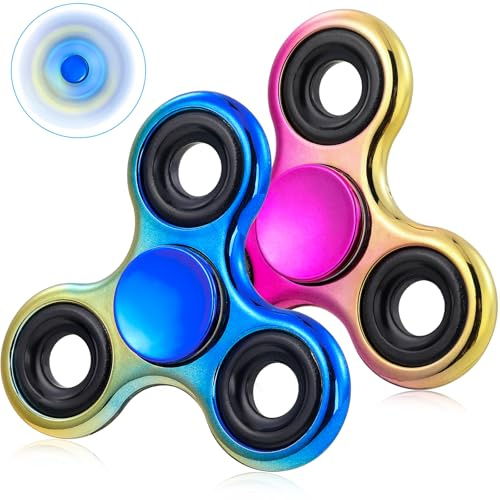 SCIONE 2-pack guld-blå och rosa-guld färggradient fidgetspinnare – tysta sensoriska leksaker för klassbelöningar, födelsedagsfirande gåvor, ADHD och ångestlindring – ultra-släta kullager