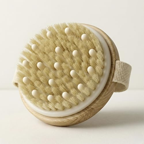 Brosse de Massage à Sec Corps en Poils de Sanglier Naturels – Exfoliation Peau Douce, Stimulation Circulation & Drainage – Rituel Bien-Être Anti-Cellulite – Oya by Triya