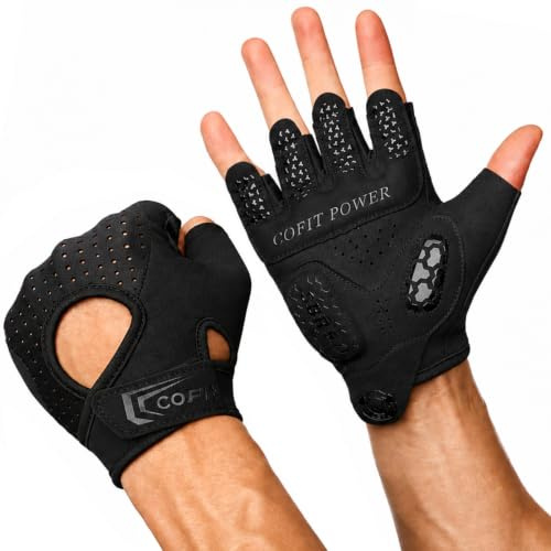 COFIT Guantes de Gimnasio para Hombre y Mujer, Guantes Fitness sin Dedos con Acolchado de 5 mm en la Palma, Antideslizantes y Transpirables para Pesas, Entrenamiento - M