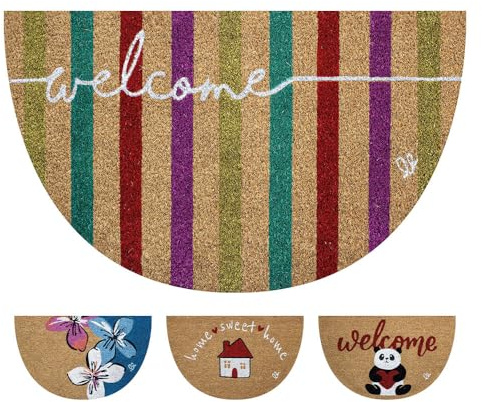 OLIVO.shop FANTASY 13 - Zerbino cocco colorato a mezzaluna, Zerbino Ingresso Esterno in Cocco, Tappetino Antiscivolo Colorato 40x65 cm Mezzaluna (LINES)