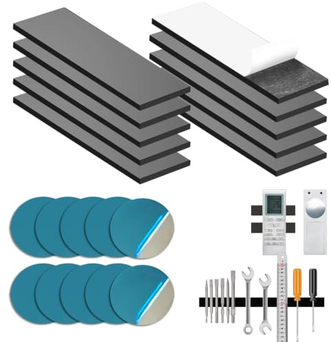 10 Pack Magnetic Strips Self Adhesive, Heavy Duty Sticky Magnet | Magnetic Strips for DIY Projects with 10 Pack Metal Plates, Ideal for Tool Racks, Wall Organization, Fridge & Crafting