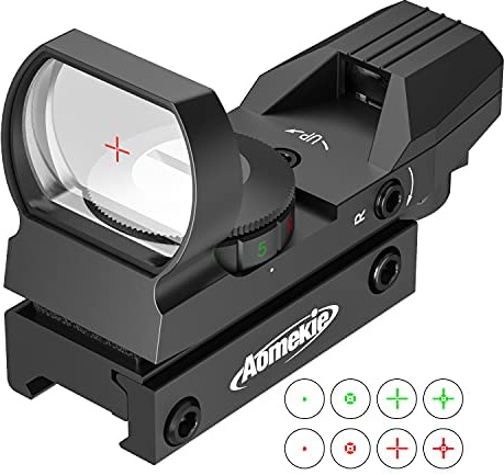 Aomekie 1X Green Red Dot Sight Airsoft Rifle Scope 4 Reticles 5 Levels Brightness Multi-coated Lens Tactical with 20mm/22mm Picatinny Rail Mount for Hunting Shooting
