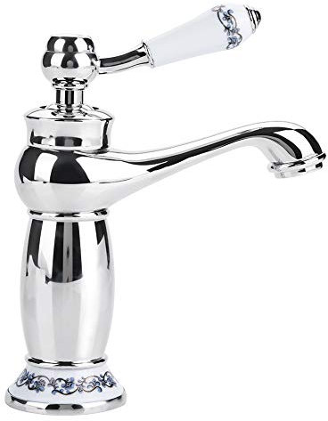 MAGT Waschbecken Wasserhahn, Vintage Floral Keramik Einhand Mischbatterie Warmwasser und Kaltwasserhahn Waschtischarmatur for Badezimmer Waschbecken