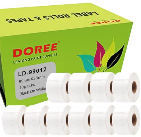DOREE Pack de 10 étiquettes d'adresse 99012 S0722400,36 mm x 89 mm, papier blanc, texte noir, compatible avec Dymo LabelWriter 4XL, 320, 330,400, 450,450 Duo,450 Turbo. (260 étiquettes/rouleaux)