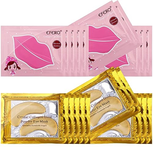 DELISOUL 20 Pack Collagen Crystal Lip Masks, Gold Under Eye Masks Set Natural Moisturizing Gel Anti-Aging Anti Chapped Hydrating Reducing Puffiness Dark Circles and Wrinkles Lip Eye Pads for Women Men