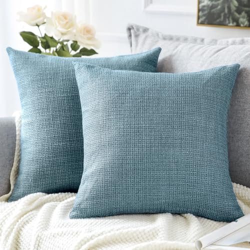 Artscope 2er Set Kissenbezug Einfarbig Wurfkissenbezug Leinen Kissenbezüge Moderne Dekokissen Kissenhülle Set Kissen Fall für Sofa Schlafzimmer Zuhause Dekor Blau, 60x60cm