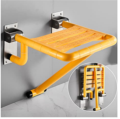 Wand Duschhocker Klappbar Rutschfest Duschklappsitz Duschklappsitz mit Stützfüßen Duschsitz Klappsitz Badehilfe Wandmontage Badhocker Klappbar Duschstuhl für Senioren, Schwangere, Behinder(Color:Gelb)