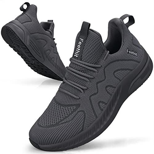 Feethit Baskets et Chaussures de Sport Homme Tennis Respirant Légères et Confortables de la Mode de Marche Fitness Running Tennis Outdoor Gym Jogging Sneakers Hommes Gris Fonce 42 EU