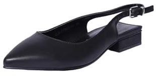 Slingback Donna a Punta Tacco Basso 2 cm Sandali in Ecopelle Tinta Unita con Cinturino alla Caviglia Regolabile Scarpe Donna Eleganti (Nero, Sistema Taglie Calzature EU, Adulto, Numero, Media, 38)