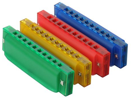 Classic Cantabile FunKids Mundharmonika 2er Set - Mundharmonika in C-Dur Tonart - Im 2er Spar-Set - BluesHarp ideal für Kinder - Kunststoffkörper in grün, gelb, rot oder blau - Farbig unsortiert