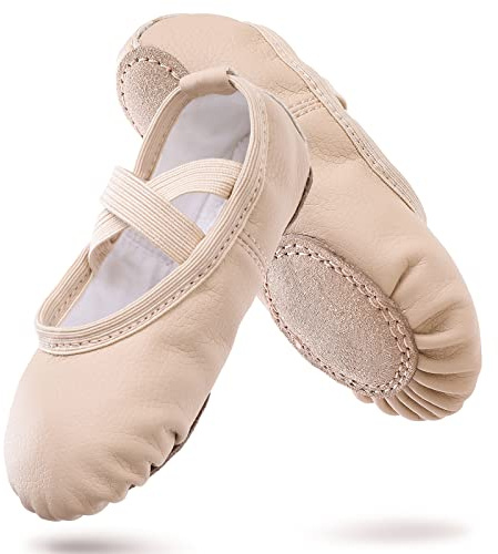 Ballet Shoes for Girls Leather Ballet Slippers Split Sole Dance Flats Gymnastics Shoes for Toddlers Women Kids Beige 11.5 UK Child