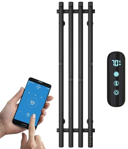 ESOP Radiador Toallero Eléctrico Baño Negro 100 W Radiador Calienta Toallas de Toallero, 950x257 mm WiFi Inteligente de Temperatura Constante Toallero Calentado para Baño, con 8 Ganchos