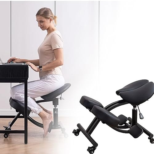 TUJOBA Sattelhocker Ergonomischer Haltungsstuhl zu Hause, Stahlrahmen Rollinghocker Dicker, Dicker, Office -Techniker/Zahnhygieniker -Sitz Aktiv Sitzend