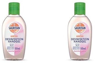 Sagrotan Hand-Desinfektionsgel Kamille & Lotus Desinfektionsmittel für die Hände in handlicher Reisegröße – 1 x 50 ml antibakterielles Gel (Packung mit 2)