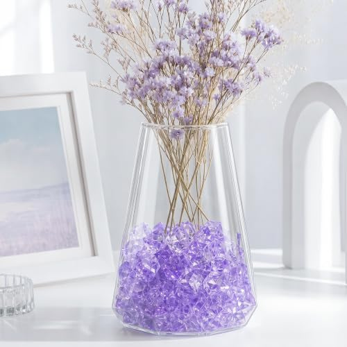 VGOODALL Fake Ice 150Pcs Purple Stones, Vase Fillers for Wedding Craft | Sparkling Purple Acrylic Crystals for Aquariums, Table Spreads, Resin Art & Home Decor