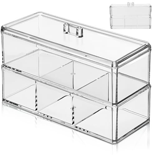 WIYETY Organizer per Cosmetici Acrilico Trasparente: Organizer Make Up Contenitore Porta Trucchi con 3 Scomparti per Cosmetici, Cancelleria e Gioielli