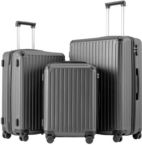 COOLIFE 3-Piece Suitcase Set 28+24+20 Inch – Hardshell Trolley Lightweight ABS+PC Luggage with 360° Silent Wheels & TSA Lock, Telescopic Handle for Family Travel, Overseas Travel, Grey