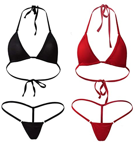 Bikini Costume da Bagno Sexy da Donna, Set di Bikini da Donna, Costume Intimo Set di Biancheria Intima per Femminile, Brasiliano Sexy Reggiseno Costume da Bagno con Perizoma Bikini Set Nero/Rosso, 2