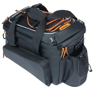 Basil Miles Tarpaulin Bagagehållarväska XL Pro – 9–36 L, svart/orange, vattentät, kompatibel med MIK och Racktime, perfekt för cykelturer