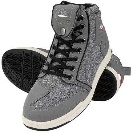 KEMIMOTO Motorcykel skor herr, motorcykelstövlar casual, med förstärkta växelkuddar, ventilerande motorcykelsneakers, svart/grå, GRÅ, 45 EU
