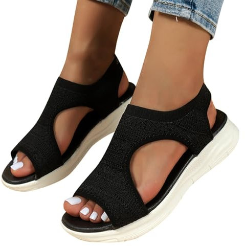 Breite Füße Plateau Orthopädische Sandalen Damen Mit Fußbett Sommerschuhe Weite Barfuss Sommer Slingback Offene Schuhe Waschbare,# Schwarz,44/EU