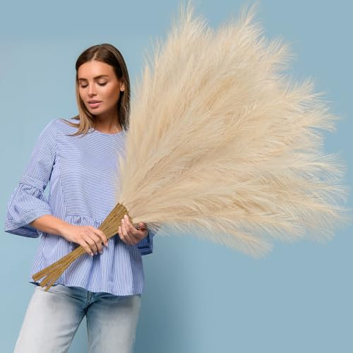 BlueCloudy 4 Stück Pampasgras Groß XXL Künstlich Pflanze Gras 120CM Flauschige Kunstblumen für Deko Schlafzimmer Boho Dekoration Wohnzimmer Bodenvase Tischdeko Vase