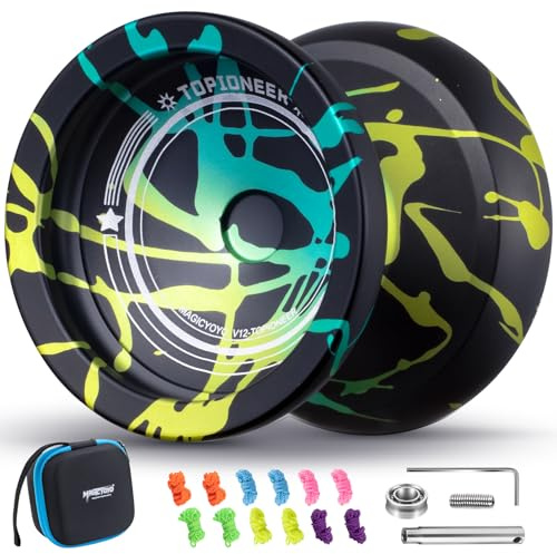 MAGICYOYO Yoyo V12 - Yoyo profesional de giro de dedo, yoyo de aluminio de modo dual - Yoyo de metal 2 en 1 no responde/sensible para adultos y niños, incluye accesorios