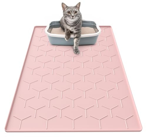 Garoopion Silicone Cat Litter Trapping Mat, Large Waterproof 34 X 22 Cat Litter Box Mat, Easy to Clean, Pink