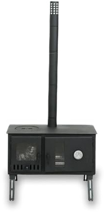 Outbacker Firebox Eco Burn Range Oven Portable Tent Stove & Complete 2.66m Flue Kit – 3.5kW Wood Burner with Glass Door, Lightweight 20.5kg | Includes Bag