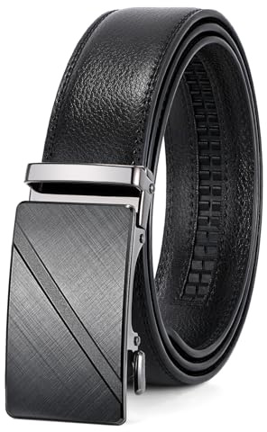 JasGood Gürtel Herren Automatik Ledergürtel Herren mit Ratsche Automatikschließe Business Anzug Jeans Gürtel ohne Löcher Breit 35mm,Schwarz,145cm