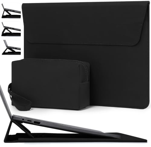 HYZUO 13 Tum Laptopväska Fodral med Justerbart Stativ, Svart | för MacBook Air 13 M5 A3449 M4 M3 M2 M1 2026-2018, 13 MacBook Neo 2026, MacBook Pro 13 M2 M1 2026-2016, Surface Pro, XPS 13