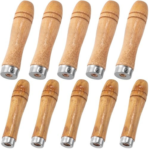 Lekgavd 10pcs Wooden File Handle with Strong Metal Collars, 2 Sizes Wooden Handle for 6-8/10-12 File, Ergonomic Wood Handle for Screwdriver, Hand Drill, Crafts Making Tool