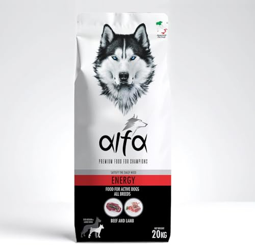 Alfa Energy - Gusto manzo e Agnello, cibo secco per cani adulti di tutte le razze, con fabbisogno energetico elevato - 20 kg