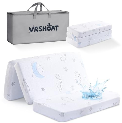 VRSHOAT Trifold Pack and Play Mattress 38x26, Double-Layer Pack N Play Mattresses for Baby Toddler with Waterproof Washable Breathable Cover, Portable Mini Crib Mattress for Playpen