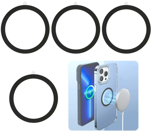 4 Pezzi Anelli Magnetici Adesivi per M-agSaf Anelli Magnetici in Metallo per Telefono Compatibili con Caricabatterie Wireless M-agSaf/Supporto per Auto per iPhone 14/13/12/11 serie/Galaxy
