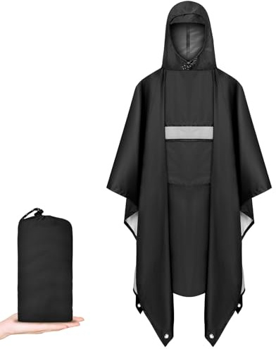 Vicloon Poncho de Lluvia Impermeable, Chubasquero con Capucha para Mujer Hombres, 3 en 1 Multifuncional Chubasquero Transpirable Ultrafino, Toldo Manta, Estera de Camping, Talla grande con Bolsa A