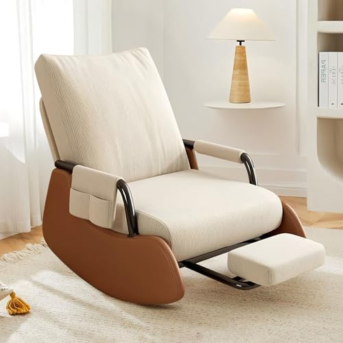HDHNBA Silla Mecedora Acolchada para habitación de bebé con Bolsillos Laterales y Respaldo Alto Ajustable, Silla de Acento de Cuerda Peluda con reposapiés Adecuada para Dormitorio y Sala de Estar