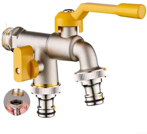 Robinet en laiton résistant au gel pour une utilisation en extérieur avec robinet d'eau à double sortie à haut débit conçu pour le jardin, l'irrigation et les besoins de connexion multiples (B)