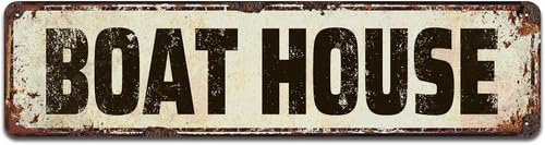 Horienteeon Boat House Sign 10x40cm Rustic Vintage Metal Tin Signs for Indoor Outdoor Use