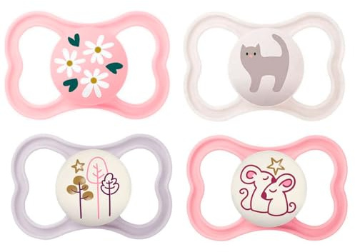 Mam Day & Night Mam Air Silicone Dummy, 6-16+ Mam Air Night Uni Mix, set of 4 including 2 sterilised transport boxes.