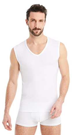 FINN Business Unterhemd Herren Ärmellos mit V-Ausschnitt - Unterziehshirt Männer aus original Lenzing® Modal Stoff - Das perfekte Tank-Top unter Hemd und Anzug Weiß Weiss S